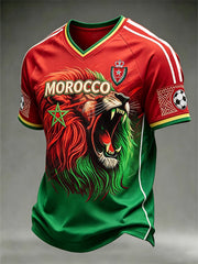 Men's Color Combination Design Football Element Pattern Print V-neck T-shirt