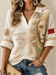 Women's 2026 Morocco Football Lion Print T-shirt