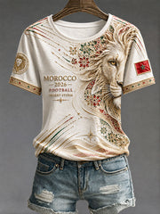 Women's 2026 Morocco Football Lion Print T-shirt