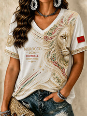 Women's 2026 Morocco Football Lion Print T-shirt