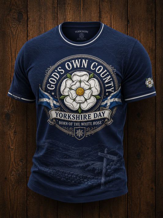 Men's England Yorkshire Day White Roses Art Printed T-shirt