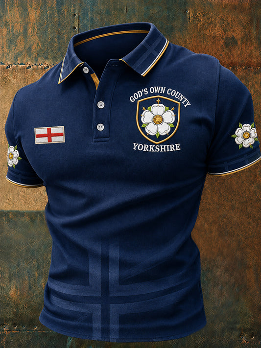 Men's Yorkshire Day White Roses Art Printed Casual Tops