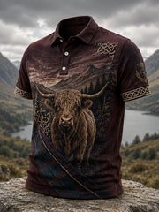 Men’s Highland Cow Tartan Graphic Polo Shirt