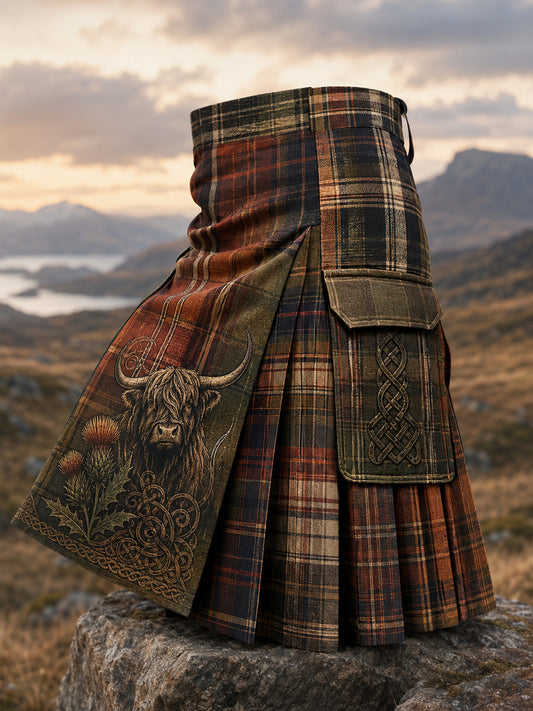 Women’s Highland Cow Tartan Kilt Skirt