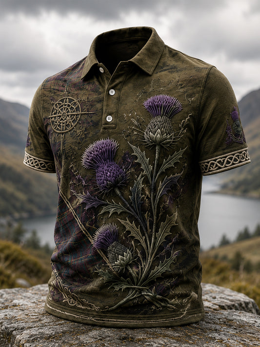 Men’s Scottish Thistle Tartan Print Polo Shirt