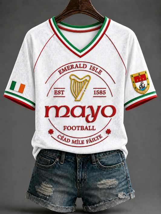 Women's Gaelic Football V-neck Off-shoulder Short-sleeved T-shirt