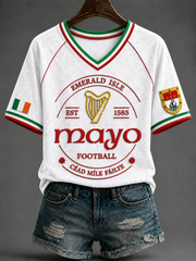 Women's Gaelic Football V-neck Off-shoulder Short-sleeved T-shirt
