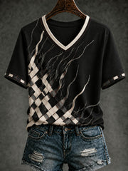 Women's Ska Revival Style Printed V-neck T-shirt