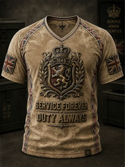 Men's British Veteran Print V-neck T-shirt