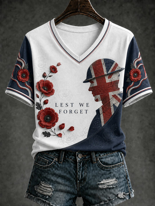 Women's Lest We Forget Printed V-neck T-shirt