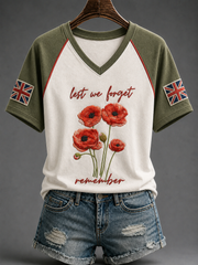 Women's Remembrance Day V-neck Off-shoulder Short-sleeved T-shirt