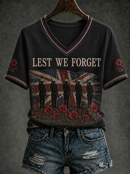 Women's Lest We Forget Printed V-neck T-shirt