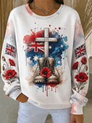 Women's Remembrance Day Ribbed Round-Neck Sweatshirt