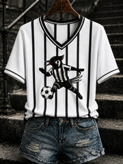 Women's Football Printed V-neck T-shirt