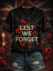 Women's Remembrance Day Printed V-neck T-shirt