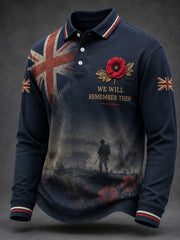Men's Remembrance Day Lest We Forget Printed Long Sleeves Shirt