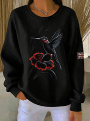 Women's Poppy Hummingbird & Lest We Forget Ribbed Round-Neck Sweatshirt