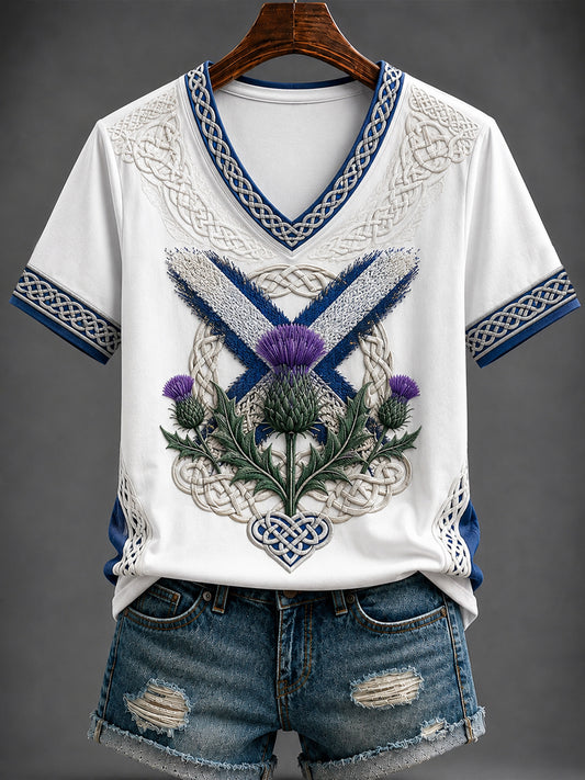 Women's St Andrew’s Day Printed V-neck T-shirt