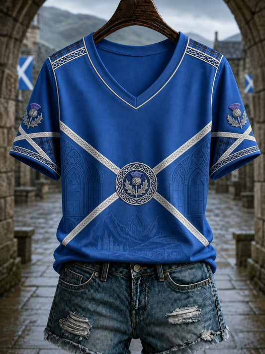 Women's Scotland St. Andrew's Day Printed V-neck T-shirt