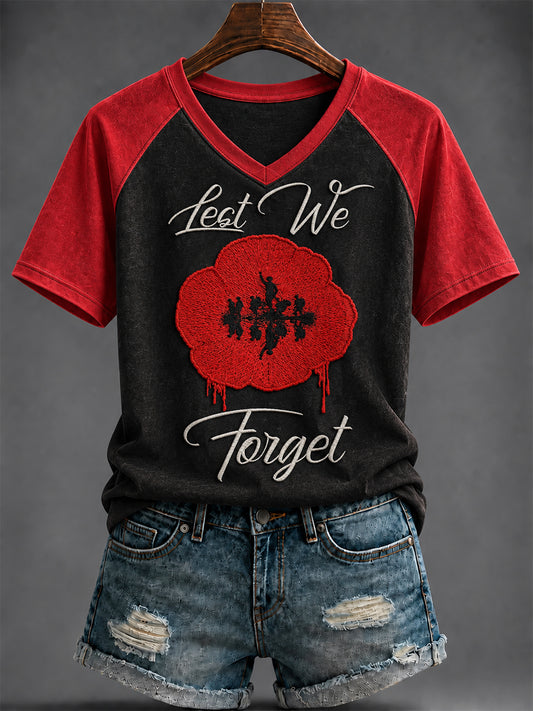 Women's Remembrance Day Printed V-neck T-shirt