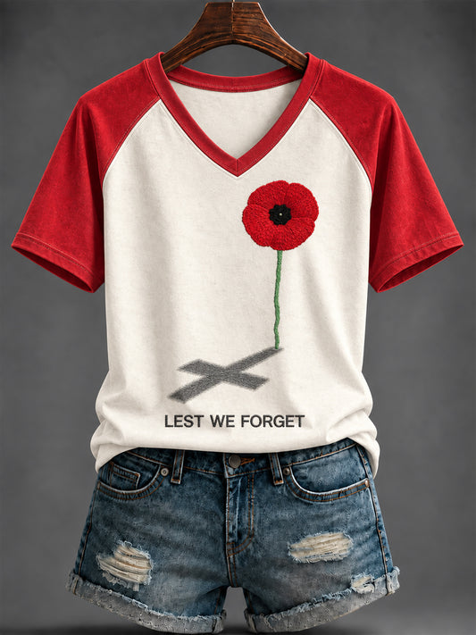 Women's Remembrance Day Printed V-neck T-shirt