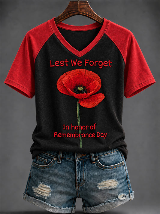 Women's Remembrance Day Printed V-neck T-shirt
