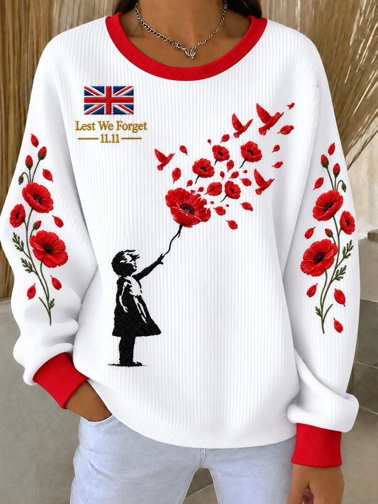 Women's Remembrance Day Ribbed Round-Neck Sweatshirt