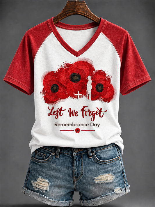 Women's Remembrance Day Printed V-neck T-shirt