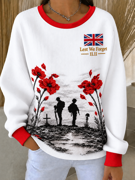 Women's Remembrance Day Ribbed Round-Neck Sweatshirt