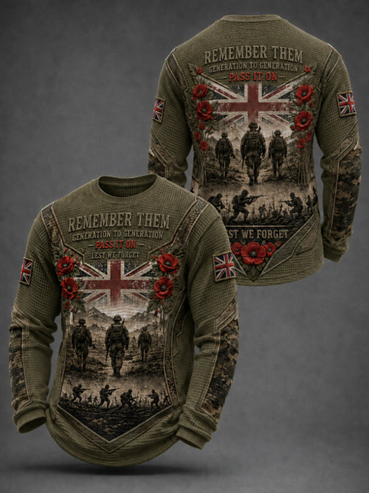 Men's REMEMBER THEM GENERATION TO GENERATION PASS IT ON LEST WE FORGET Waffle Long Sleeve T-Shirt