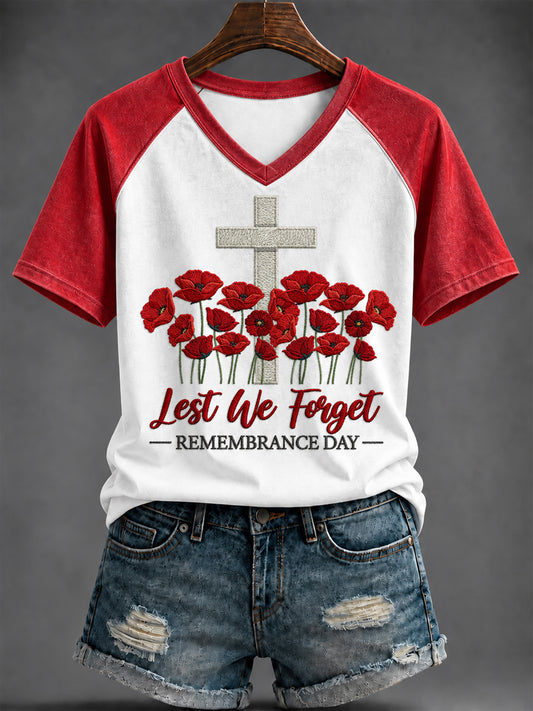 Women's Remembrance Day Printed V-neck T-shirt