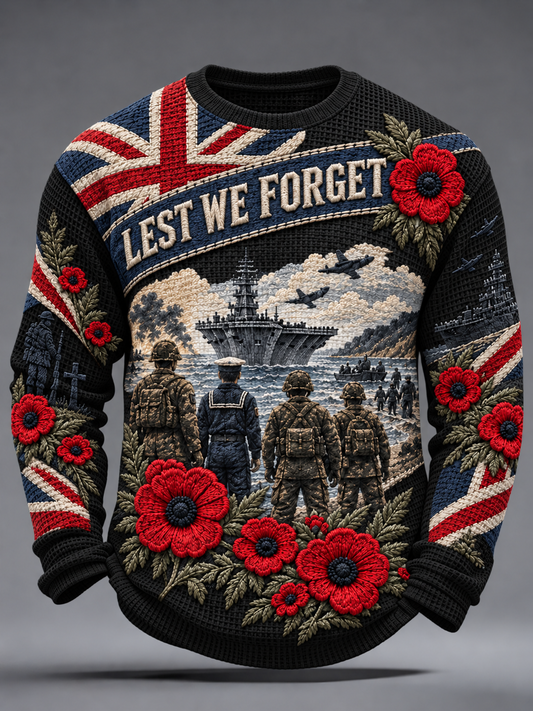 Men's Remembrance Day Lest We Forget Waffle Long Sleeve T-Shirt