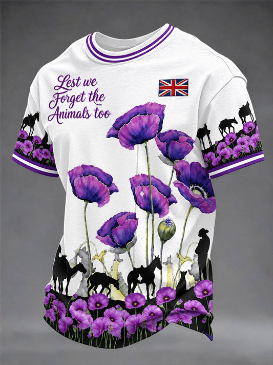 Men's Lest We Forget The Animals Too Print Short Sleeves T-shirt