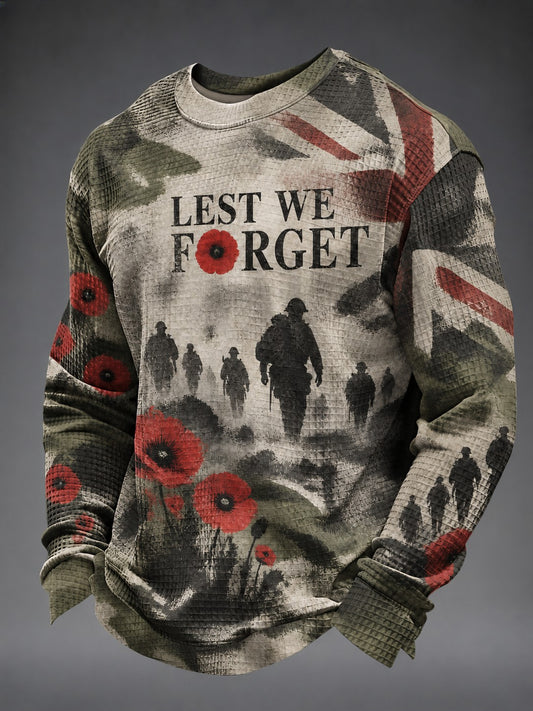 Men's Lest We Forget Printed Waffle Long Sleeve T-Shirt