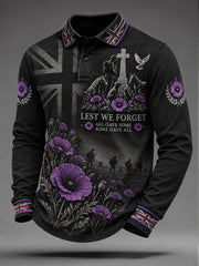Men's Lest We Forget All The Animals Print Long Sleeve Polo