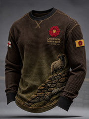 Men's England Lancashire Day Red Roses Art Printed Waffle Sweatshirt