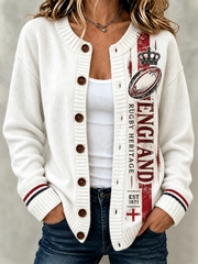 Women's England Rugby Lover Printed Cardigan-Style Knit Jacket