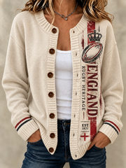 Women's England Rugby Lover Printed Cardigan-Style Knit Jacket