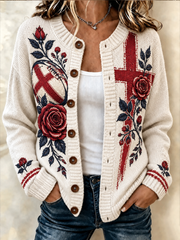Women's England Rugby Lover Printed Cardigan-Style Knit Jacket