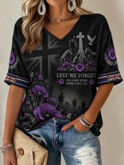 Women's Remembering The Animals Of War Mid-length Sleeves V-Neck T-Shirt