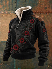 Women's Lest We Forget Printed Fur Collar Top