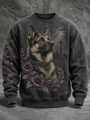 Men's Lest We Forget Military Dog Print Crew Neck Sweatshirt