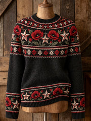 Women's  Remembrance Day Floral Crew Neck Sweater