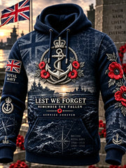 Men's Remembrance Day Lest We Forget Print Oversized Hoodie