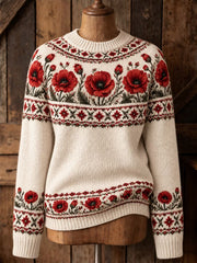 Women's  Remembrance Day Floral Crew Neck Sweater
