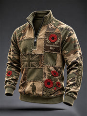 Men's Remembrance Day Lest We Forget Print Zip-Up Hoodie