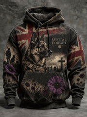 Men's Lest We Foget Military Dog Print Oversized Drop-Shoulder Hoodie With Pockets
