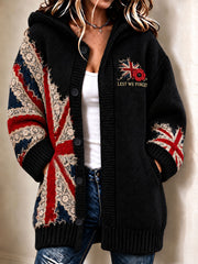 Women's Lest We Forget Print Composite Fleece Long Coat