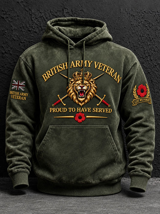 Men's British Army Veteran Print  Hoodie With Pockets