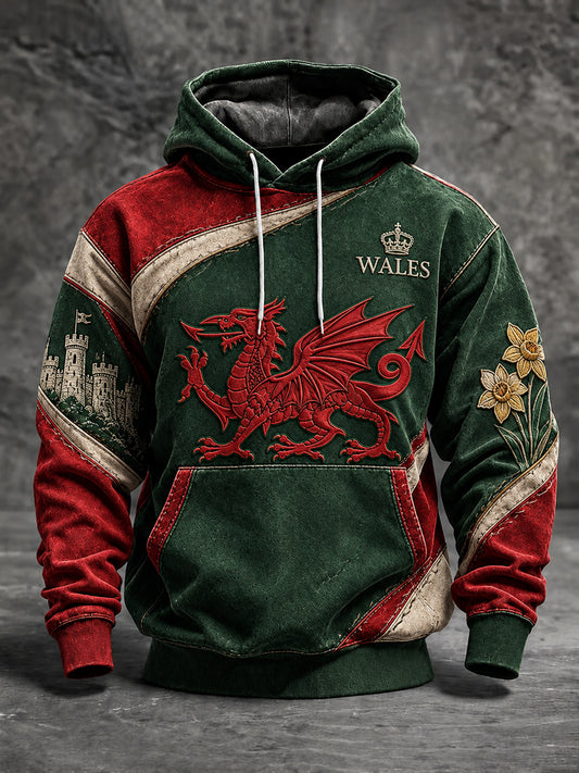 Men's Welsh Dragon Oversized Drop-Shoulder Hoodie with Pockets